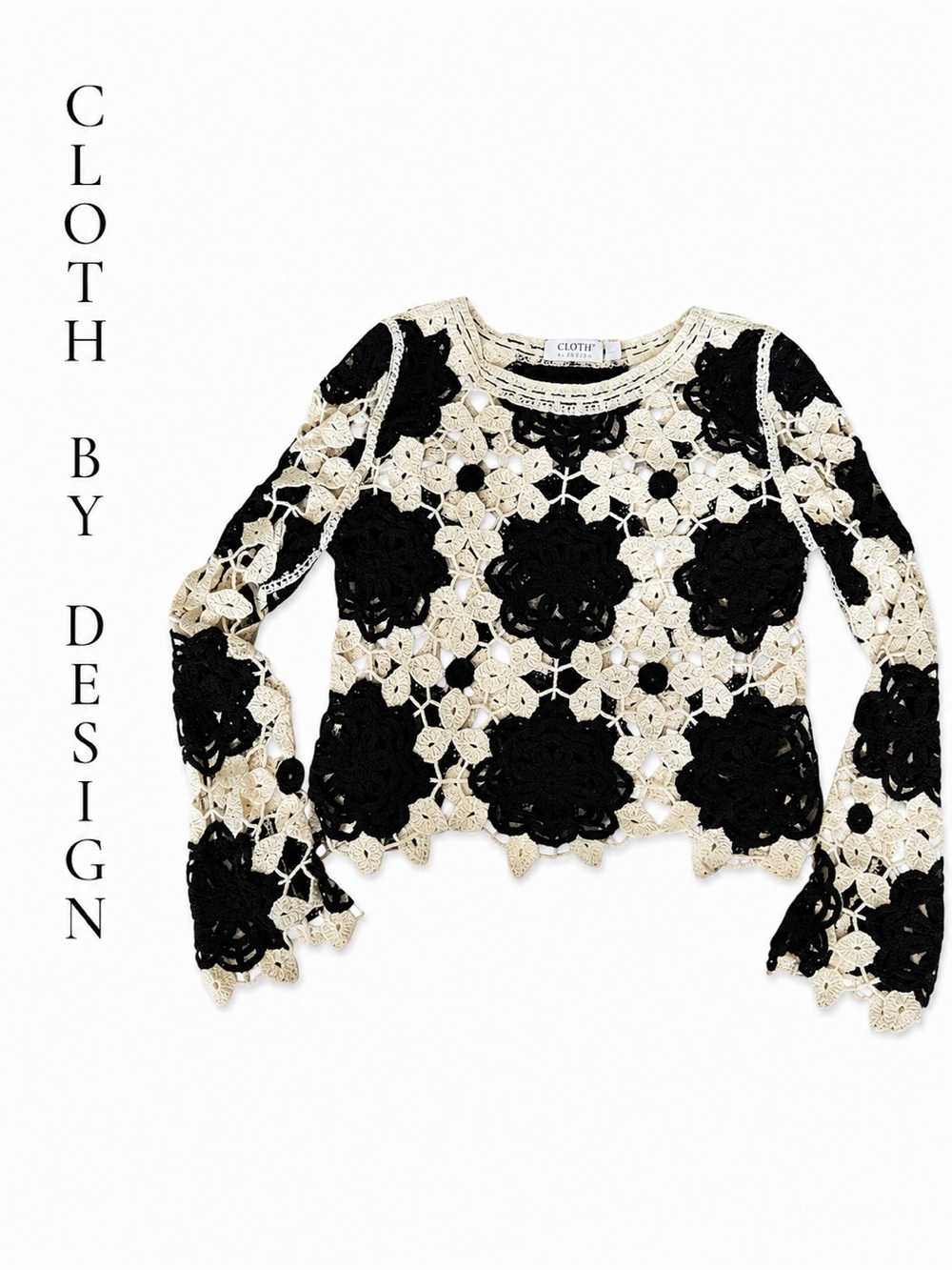 Cloth by Design Crochet Floral Sweater Boho Crop Top Medium